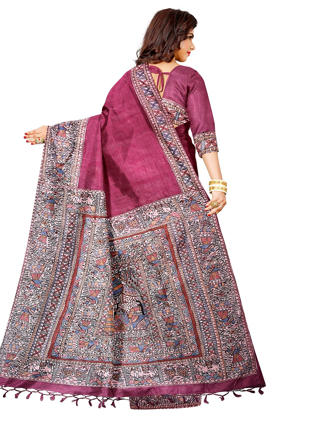 Hand-Woven Tussar Munga Silk Saree with Hand-Painted Madhubani Design